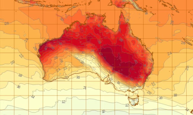 Bureau of Meteorology (BoM) temperature map for 5pm on Saturday 9 December